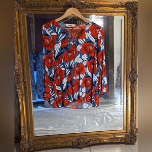 Cookies Hawaiian Poppy Floral Print Blouse, Bell Sleeve, Lace-up Summer Top